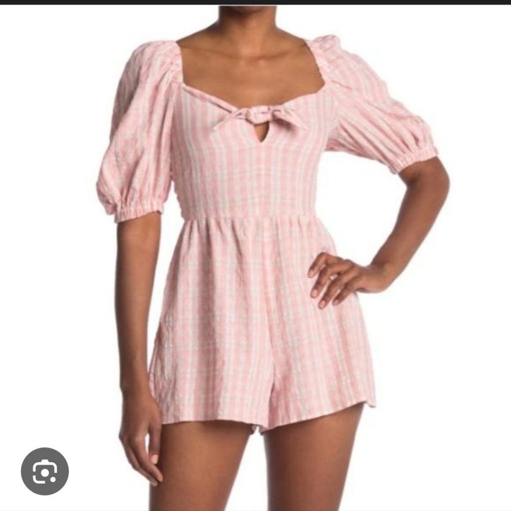 Topshop Pink Plaid Gingham Romper Shorts 8